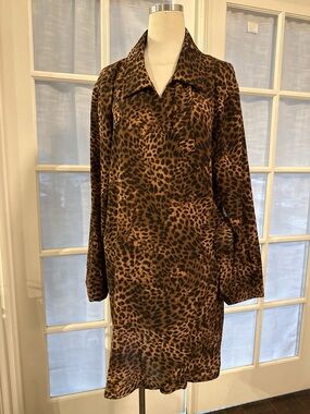 Time and Tru Leopard-Print Long Sleeve Shift Dress - Brown/Black